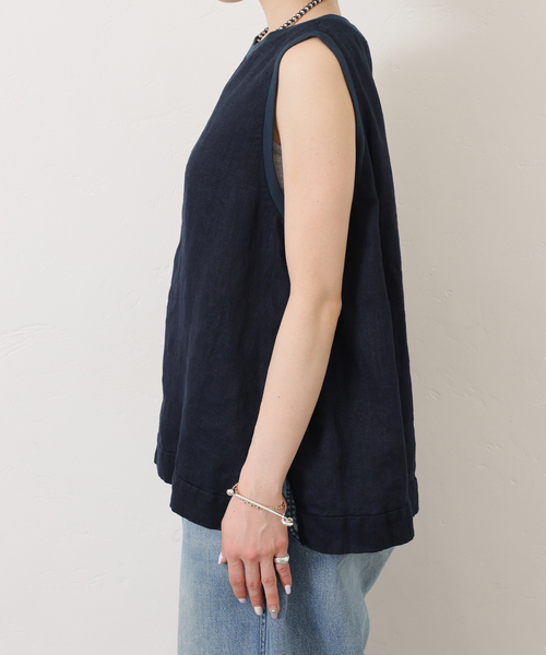 JOURNAL STANDARD LUXE（ジャーナルスタンダード　ラックス）の「《追加》フレンチリネンツイルノースリーブブラウス（シャツ/ブラウス・レディース・ホワイト/ネイビー・FREE）」の13枚目の写真