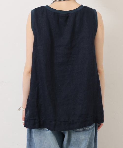 JOURNAL STANDARD LUXE（ジャーナルスタンダード　ラックス）の「《追加》フレンチリネンツイルノースリーブブラウス（シャツ/ブラウス・レディース・ホワイト/ネイビー・FREE）」の14枚目の写真