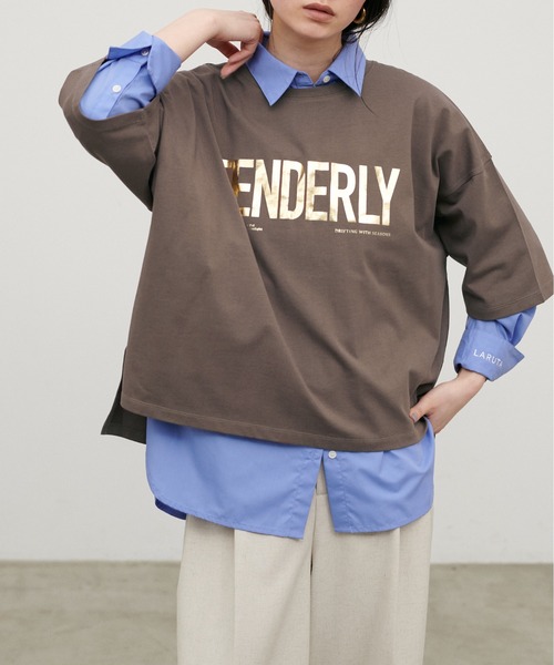 LARUTA（ラルータ）の「【LARUTA】［サスティナ企画］TENDERLYロゴT（Tシャツ/カットソー・レディース・オフホワイト/ブラウン/スミクロ・FREE）」の9枚目の写真