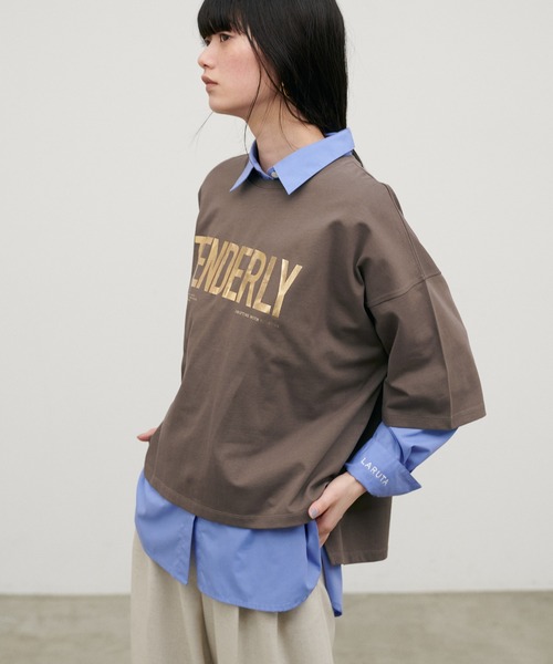 LARUTA（ラルータ）の「【LARUTA】［サスティナ企画］TENDERLYロゴT（Tシャツ/カットソー・レディース・オフホワイト/ブラウン/スミクロ・FREE）」の11枚目の写真