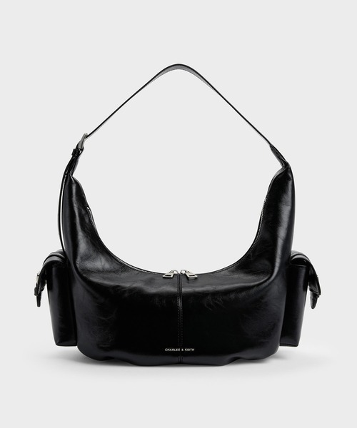 CHARLES & KEITH(チャールズ & キース)の「Bessie ラージベッシー サイドポケット ホーボーバッグ(ショルダーバッグ・レディース・スミクロ/ダークブラウン系3・L)」の8枚目の写真
