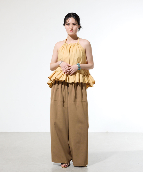 IENA(イエナ)の「《一部店舗限定》ウォッシャブルワイドギャザーパンツ(その他パンツ・レディース・ブラウン/ライトグレー・38/36)」の4枚目の写真