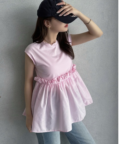TREOVER(トレオーバー)の「1枚でサマになるフリル切替Tシャツ(Tシャツ/カットソー・レディース・ベージュ/ブラック/オフホワイト/ピンク・FREE)」の11枚目の写真
