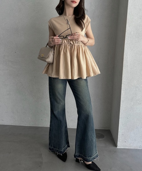 TREOVER(トレオーバー)の「1枚でサマになるフリル切替Tシャツ(Tシャツ/カットソー・レディース・ベージュ/ブラック/オフホワイト/ピンク・FREE)」の20枚目の写真