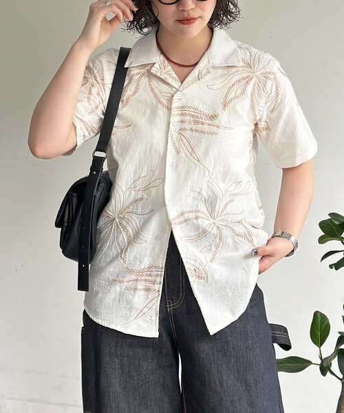 CPCM(シーピーシーエム)の「総柄刺繍開襟シャツ(シャツ/ブラウス・レディース・ネイビー/ホワイト/ブラック・MEDIUM/LARGE)」の1枚目の写真