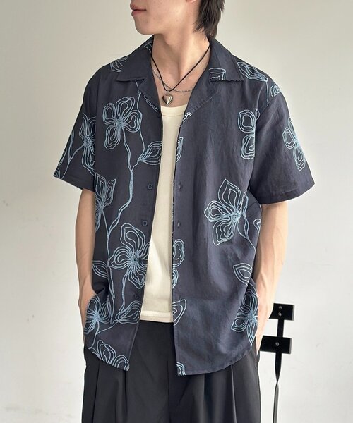 CPCM(シーピーシーエム)の「総柄刺繍開襟シャツ(シャツ/ブラウス・レディース・ネイビー/ホワイト/ブラック・MEDIUM/LARGE)」の5枚目の写真
