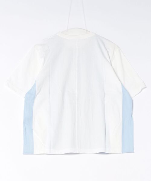 SUPER HAKKA(スーパーハッカ)の「天竺×サッカーストライプ ロゴワンポイント刺繍カットソー(Tシャツ/カットソー・レディース・クリーム/サックスブルー・FREE)」の3枚目の写真