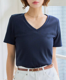 Tシャツ/カットソー（ブルー・ネイビー/青色系・Vネック）ファッション