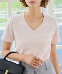 [ M L XL 選べるサイズ ] 深Vネック細リブ半袖Tシャツ