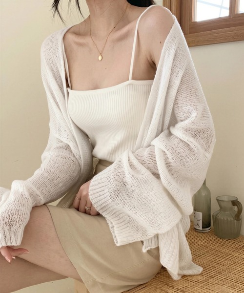 yuue' ( wear )(ユーイ)の「ルーズサマーニットカーディガン/冷房対策(カーディガン/ボレロ・レディース・ブラック/ホワイト・FREE)」の1枚目の写真