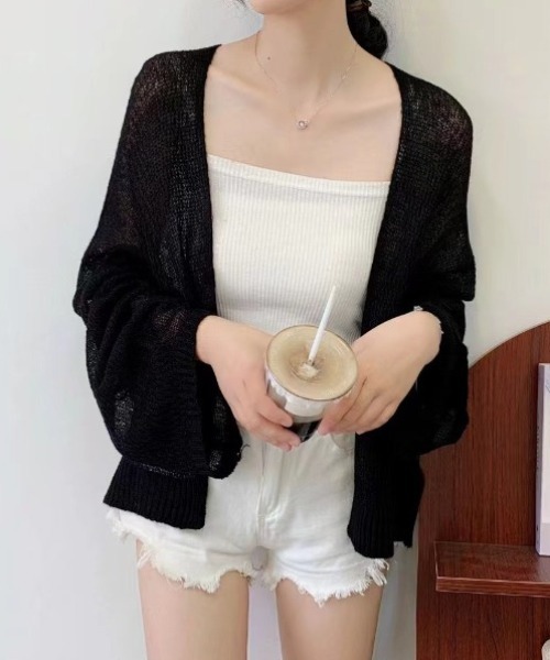 yuue' ( wear )(ユーイ)の「ルーズサマーニットカーディガン/冷房対策(カーディガン/ボレロ・レディース・ブラック/ホワイト・FREE)」の5枚目の写真