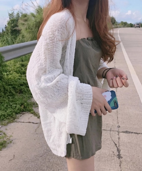 yuue' ( wear )(ユーイ)の「ルーズサマーニットカーディガン/冷房対策(カーディガン/ボレロ・レディース・ブラック/ホワイト・FREE)」の12枚目の写真