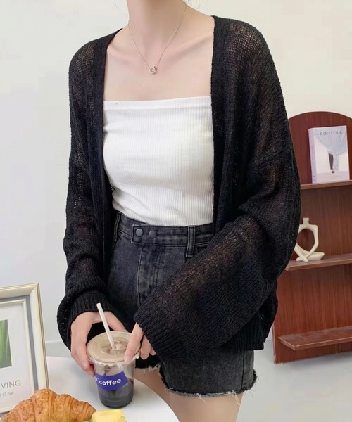 yuue' ( wear )(ユーイ)の「ルーズサマーニットカーディガン/冷房対策(カーディガン/ボレロ・レディース・ブラック/ホワイト・FREE)」の4枚目の写真