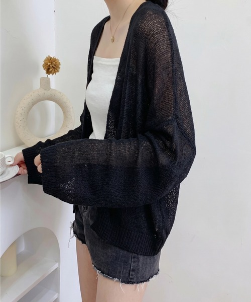 yuue' ( wear )(ユーイ)の「ルーズサマーニットカーディガン/冷房対策(カーディガン/ボレロ・レディース・ブラック/ホワイト・FREE)」の8枚目の写真