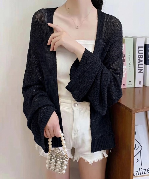 yuue' ( wear )(ユーイ)の「ルーズサマーニットカーディガン/冷房対策(カーディガン/ボレロ・レディース・ブラック/ホワイト・FREE)」の7枚目の写真