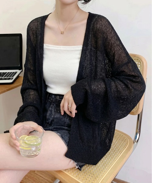 yuue' ( wear )(ユーイ)の「ルーズサマーニットカーディガン/冷房対策(カーディガン/ボレロ・レディース・ブラック/ホワイト・FREE)」の6枚目の写真