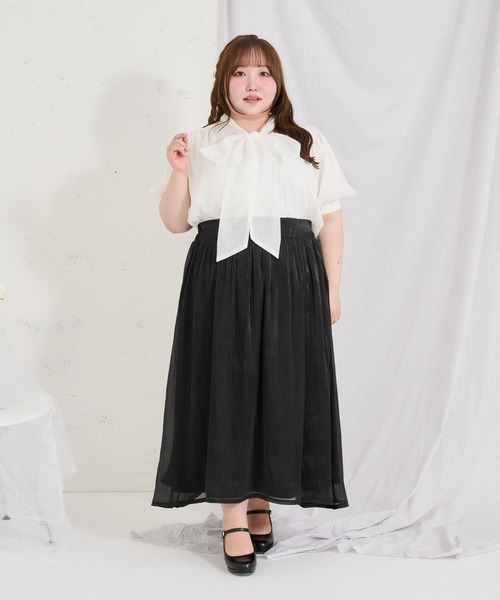 Louiosy(ルオシー)の「【Louiosy】【大きいサイズ】ポケット付きラメフレアスカート(スカート・レディース・ブラック/ミント/アイボリー・4L/3L/LL)」の1枚目の写真