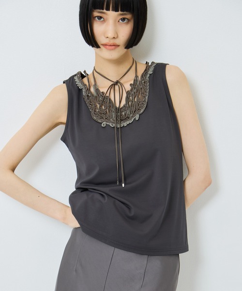 MURRAL（ミューラル）の「【MURRAL/ミューラル】《STUDIOUS別注》embroiddered tops/エンブロイダリートップス/接触冷感/紫外線防止（タンクトップ・レディース・ホワイト/ブラック/グレー・1）」の15枚目の写真