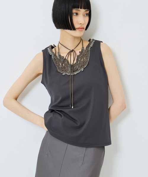 MURRAL（ミューラル）の「【MURRAL/ミューラル】《STUDIOUS別注》embroiddered tops/エンブロイダリートップス/接触冷感/紫外線防止（タンクトップ・レディース・ホワイト/ブラック/グレー・1）」の14枚目の写真