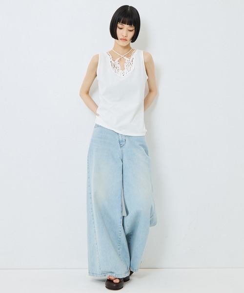 MURRAL（ミューラル）の「【MURRAL/ミューラル】《STUDIOUS別注》embroiddered tops/エンブロイダリートップス/接触冷感/紫外線防止（タンクトップ・レディース・ホワイト/ブラック/グレー・1）」の9枚目の写真