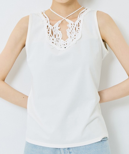 MURRAL（ミューラル）の「【MURRAL/ミューラル】《STUDIOUS別注》embroiddered tops/エンブロイダリートップス/接触冷感/紫外線防止（タンクトップ・レディース・ホワイト/ブラック/グレー・1）」の8枚目の写真