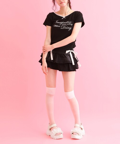 cs T&P(シーエスティーアンドピー)の「厚底シアーフリルサンダル(サンダル・レディース・ブラック/ホワイト・L/M/S)」の5枚目の写真
