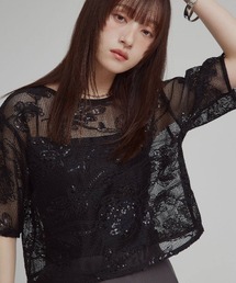 W:Huku | 【W:huku / メッシュ エンブロイダリー】ハーフスリーブ シアー トップス / Mesh Embroidered Half-Sleeve Top(Tシャツ/カットソー)