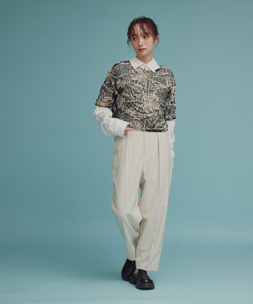 W:Huku（フーク）の「【W:huku / メッシュ エンブロイダリー】ハーフスリーブ シアー トップス / Mesh Embroidered Half-Sleeve Top（Tシャツ/カットソー・レディース・ブラック/ブラックミックス/アイボリー・FREE）」の6枚目の写真