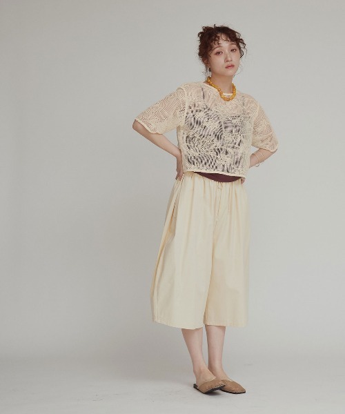 W:Huku（フーク）の「【W:huku / メッシュ エンブロイダリー】ハーフスリーブ シアー トップス / Mesh Embroidered Half-Sleeve Top（Tシャツ/カットソー・レディース・ブラック/ブラックミックス/アイボリー・FREE）」の8枚目の写真