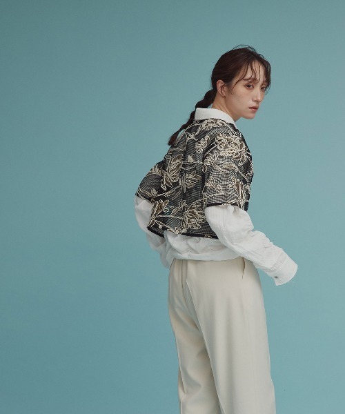 W:Huku（フーク）の「【W:huku / メッシュ エンブロイダリー】ハーフスリーブ シアー トップス / Mesh Embroidered Half-Sleeve Top（Tシャツ/カットソー・レディース・ブラック/ブラックミックス/アイボリー・FREE）」の11枚目の写真
