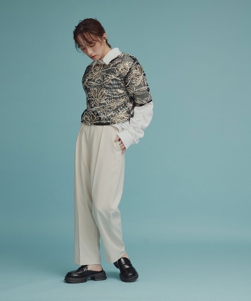 W:Huku（フーク）の「【W:huku / メッシュ エンブロイダリー】ハーフスリーブ シアー トップス / Mesh Embroidered Half-Sleeve Top（Tシャツ/カットソー・レディース・ブラック/ブラックミックス/アイボリー・FREE）」の12枚目の写真