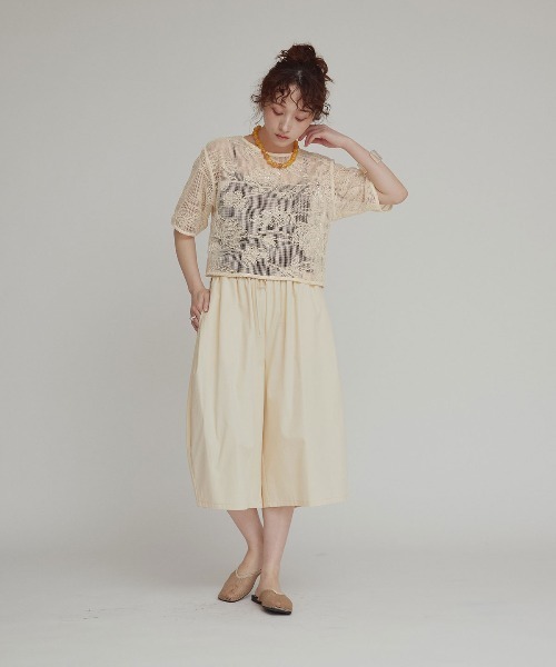 W:Huku（フーク）の「【W:huku / メッシュ エンブロイダリー】ハーフスリーブ シアー トップス / Mesh Embroidered Half-Sleeve Top（Tシャツ/カットソー・レディース・ブラック/ブラックミックス/アイボリー・FREE）」の18枚目の写真