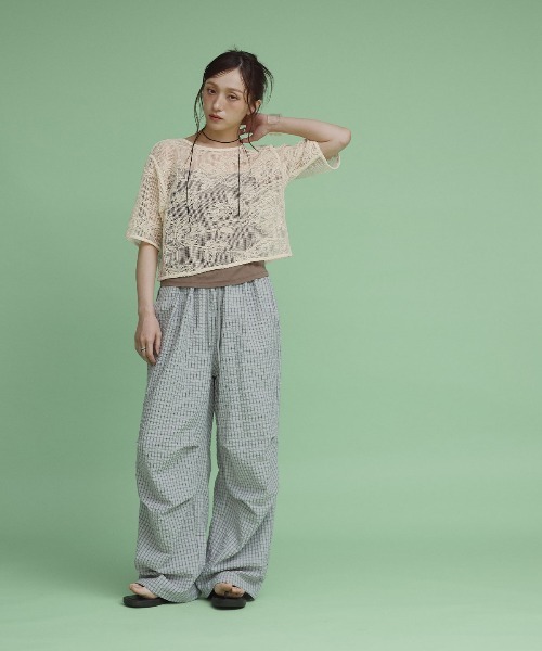 W:Huku（フーク）の「【W:huku / メッシュ エンブロイダリー】ハーフスリーブ シアー トップス / Mesh Embroidered Half-Sleeve Top（Tシャツ/カットソー・レディース・ブラック/ブラックミックス/アイボリー・FREE）」の21枚目の写真