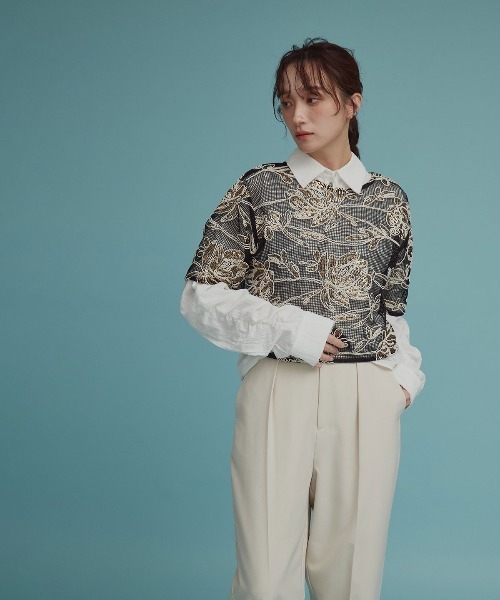 W:Huku（フーク）の「【W:huku / メッシュ エンブロイダリー】ハーフスリーブ シアー トップス / Mesh Embroidered Half-Sleeve Top（Tシャツ/カットソー・レディース・ブラック/ブラックミックス/アイボリー・FREE）」の22枚目の写真