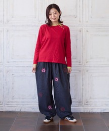 お花いっぱいデニムバレルパンツ/おとな