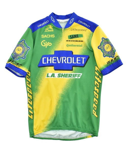 VINTAGE(ヴィンテージ)の「【USED】LA Sheriff Chevrolet Litespeed サイクリングシャツ(Tシャツ/カットソー・メンズ・グリーン・LARGE)」の1枚目の写真