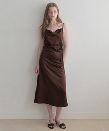 Shirring Satin One-piece (brown)