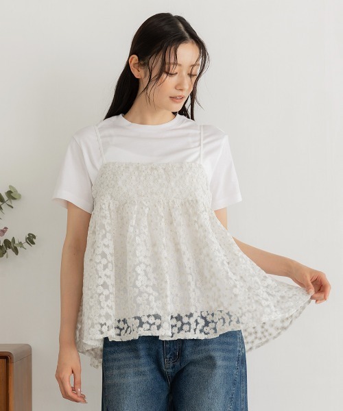 Nulli(ヌリ)の「デイジー刺繍キャミソール(キャミソール・レディース・オフホワイト/ブラック・FREE)」の3枚目の写真
