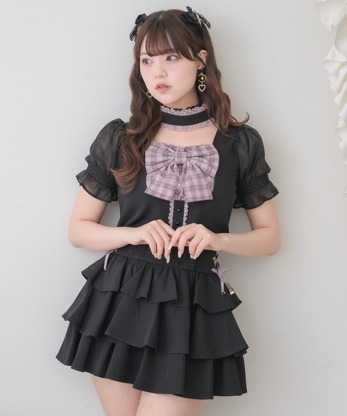 ROJITA(ロジータ)の「【セットアップ対応】リボンチョーカートップス(シャツ/ブラウス・レディース・グレー/その他/ブラック・FREE)」の2枚目の写真