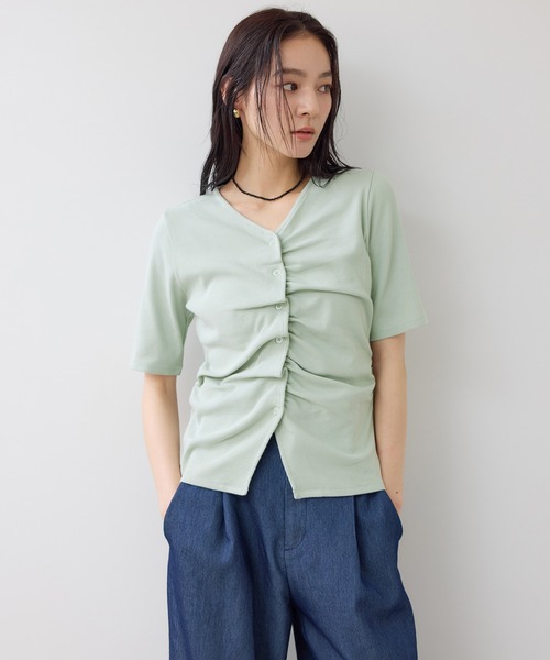 VIS(ビス)の「【WEB限定】フロントシャーリングトップス(Tシャツ/カットソー・レディース・チャコールグレー/ダークブラウン/ライトグリーン/ホワイト系その他5・FREE)」の13枚目の写真