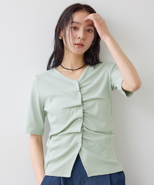 VIS(ビス)の「【WEB限定】フロントシャーリングトップス(Tシャツ/カットソー・レディース・チャコールグレー/ダークブラウン/ライトグリーン/ホワイト系その他5・FREE)」の12枚目の写真