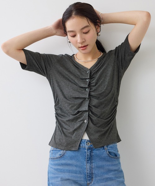 VIS(ビス)の「【WEB限定】フロントシャーリングトップス(Tシャツ/カットソー・レディース・チャコールグレー/ダークブラウン/ライトグリーン/ホワイト系その他5・FREE)」の16枚目の写真