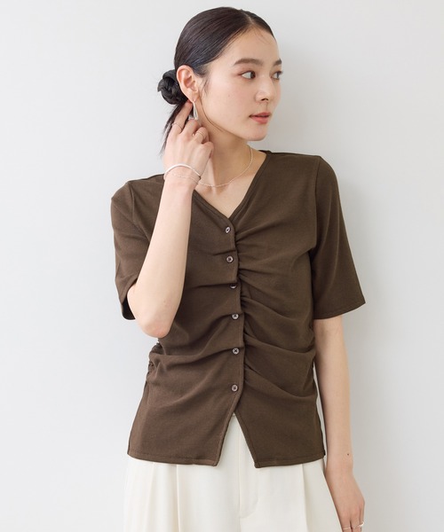 VIS(ビス)の「【WEB限定】フロントシャーリングトップス(Tシャツ/カットソー・レディース・チャコールグレー/ダークブラウン/ライトグリーン/ホワイト系その他5・FREE)」の22枚目の写真