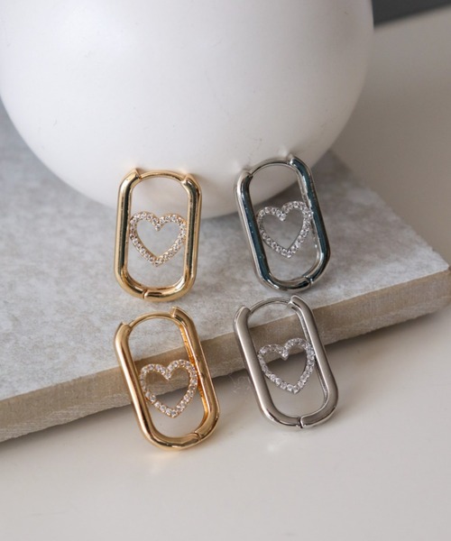 Three Four Time(スリーフォータイム)の「ハートキラリフレームワンタッチピアス(ピアス(両耳用)・レディース・シルバー/ゴールド・FREE)」の3枚目の写真
