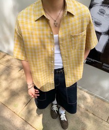 【NOWLE】マドラスチェック レギュラーカラー 半袖 シャツ / レトロストリート ショートスリーブ トップス