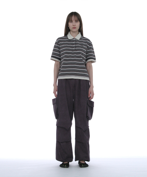 PARTIMENTO WOMEN(パルティメントウィメン)の「ダブルレイヤードストライプポロTシャツ_チャコール(ポロシャツ・レディース・その他・SMALL/MEDIUM)」の2枚目の写真