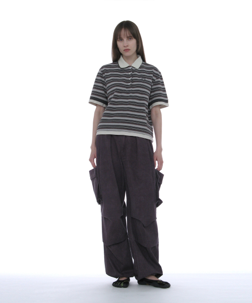 PARTIMENTO WOMEN(パルティメントウィメン)の「ダブルレイヤードストライプポロTシャツ_チャコール(ポロシャツ・レディース・その他・SMALL/MEDIUM)」の5枚目の写真