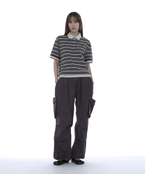 PARTIMENTO WOMEN(パルティメントウィメン)の「ダブルレイヤードストライプポロTシャツ_チャコール(ポロシャツ・レディース・その他・SMALL/MEDIUM)」の6枚目の写真