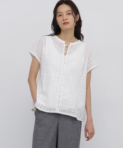human woman（ヒューマンウーマン）の「◆インドコットンアイレット刺繍ブラウス（シャツ/ブラウス・レディース・ホワイト/ブラック・MEDIUM）」の2枚目の写真