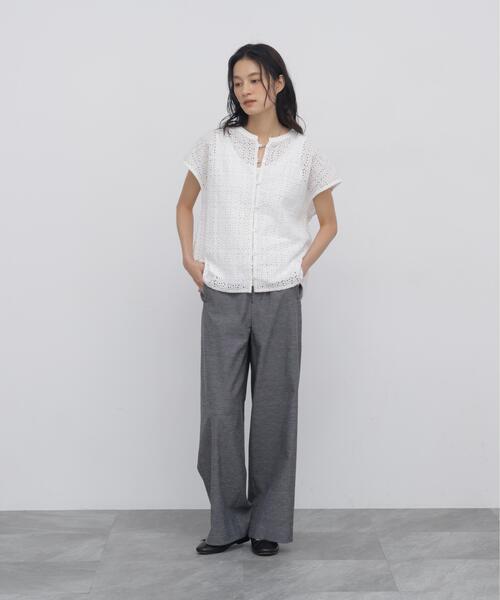 human woman（ヒューマンウーマン）の「◆インドコットンアイレット刺繍ブラウス（シャツ/ブラウス・レディース・ホワイト/ブラック・MEDIUM）」の3枚目の写真